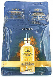 Антивозрастная тканевая маска Venzen с гиалуроновой кислотой и 24-каратным золотом, 25г.